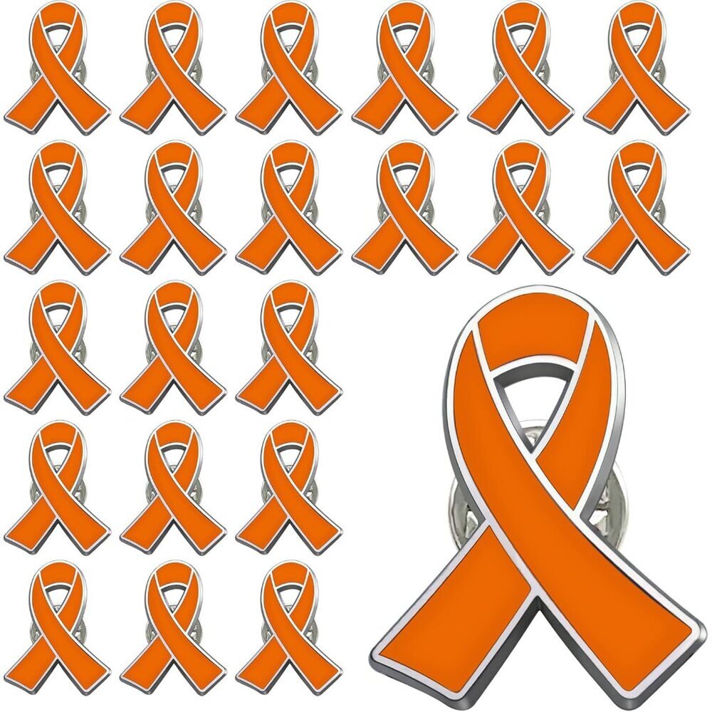 Elegant Orange Ribbon Identification Pins - 100 Pieces for Charitable Acts